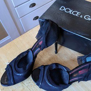 Dolce&Gabbana Black Tulle Peep Toe Formal Shoes